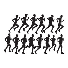 marathon run vector silhouette , side view of vector runner silhouette