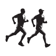marathon run vector silhouette , side view of vector runner silhouette