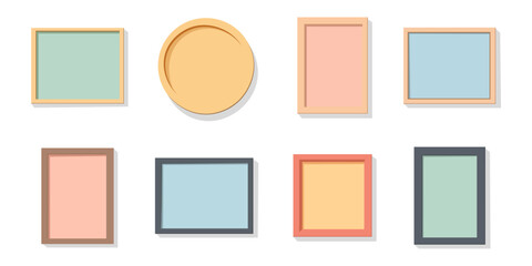 Pastel colored photo frames in various shapes 