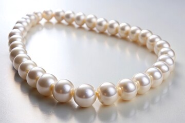 Pearl gold necklace with leading lines on white background