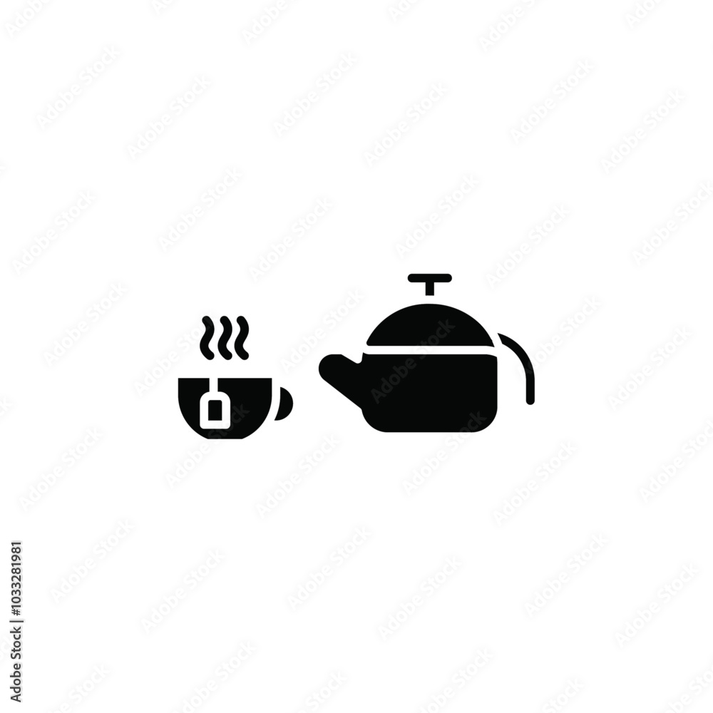 Poster teapot with teabag on cup icon web design in vector