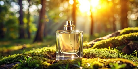 Perfume bottle in natural light surrounded by leading lines