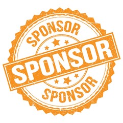 SPONSOR text on orange round stamp sign