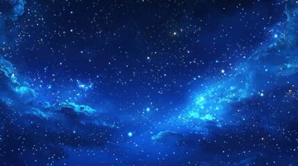 Fototapeta premium A vast and dark blue starry sky with a bright nebula in the center.