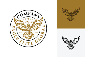 Vintage retro Eagle fly logo design with badge stamp vector illustration