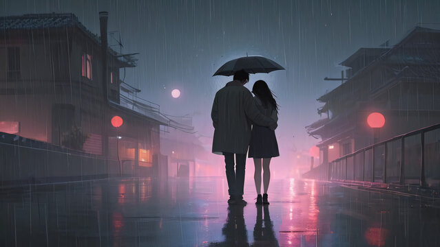 lofi couple night love rain moon passion
