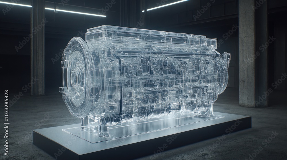Aufkleber Transparent Wireframe Model of a Complex Engine on a Platform