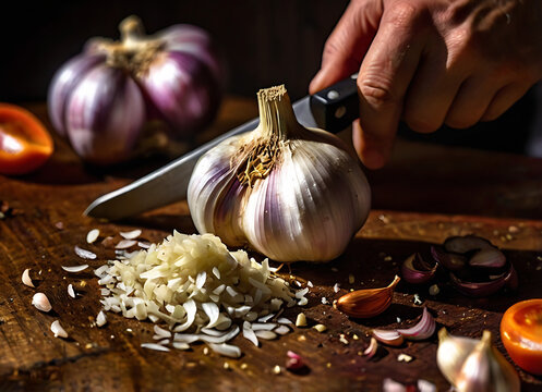 Garlic and knife,  arto of cooking