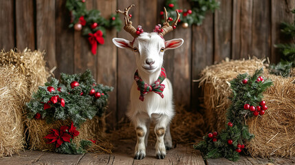 Charming Goat in Rustic Holiday Decor