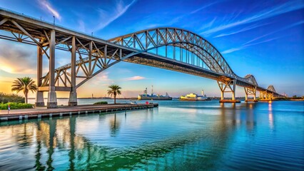 Naklejka premium Photo of Corpus Christi Harbor Bridge in the Port of Corpus Christi Texas with shallow depth of field