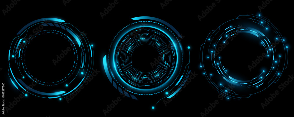 Poster glowing hud circles set. futuristic elements for sci-fi interface. abstract technology. digital hi-t