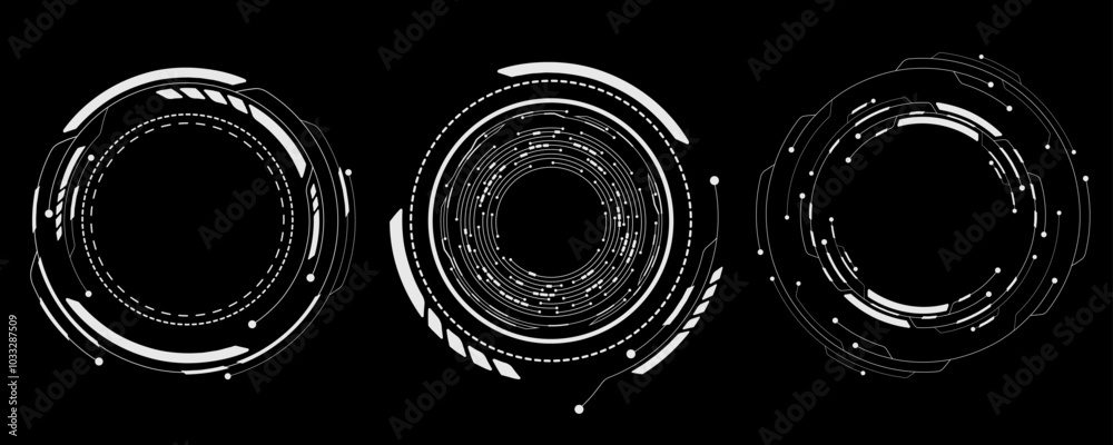 Poster hud circles set. futuristic elements for sci-fi interface. abstract technology. digital hi-tech obje