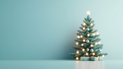 Adorned Pine Tree with Ornaments and Soft Glow