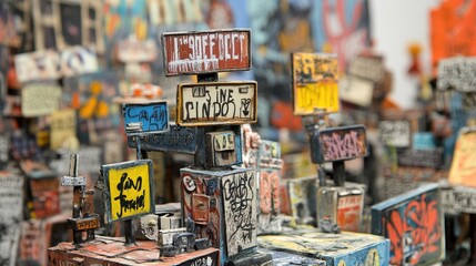 A colorful abstract artwork made of signs.