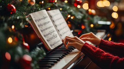 Hands Skillfully Playing a Grand Piano