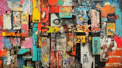 Fototapeta premium Abstract collage of colorful painted wood.