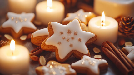 Star Shaped Gingerbread Cookies with Candles