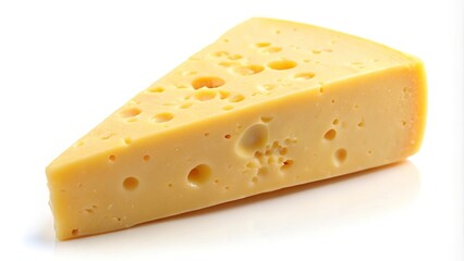 Piece of cheese isolated on white background at a tilted angle