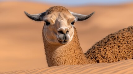 Obraz premium Llama in Desert Sand Dunes Cute Animal Portrait