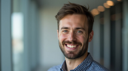 Obraz premium Smiling Professional: Authentic Business Portrait for Modern Office, Corporate Headshot, and Diverse Employee Profile