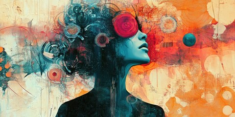 Fototapeta premium Abstract painting with a woman's face.