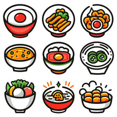 Fototapeta premium Set of Asian fast food icons. Ramen .cutouts