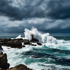 Rocky Shoreline with Crashing Waves