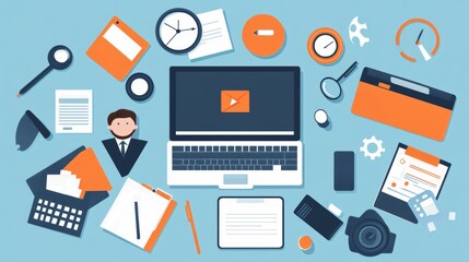 Comprehensive overview of a modern workspace with tools and tech for efficient data management and protection