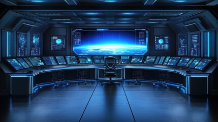 Futuristic Spaceship Control Room with Earth View