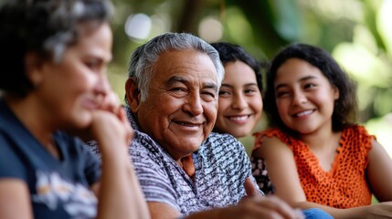 Fototapeta premium A happy family smiles for a portrait.