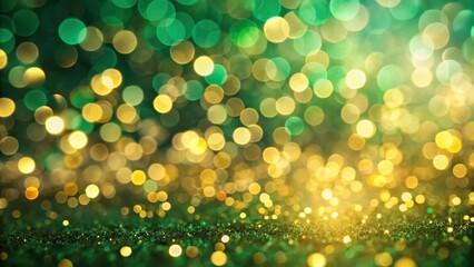 Obraz premium Blurred golden bokeh on emerald green background