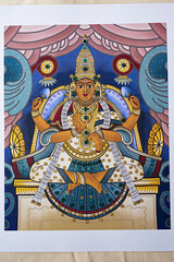 Obraz premium Digital hand drawning of Goddess Gajlakshmi which is inspired by Thanjavur paintings from Thanjavur, Tamil Nadu, India