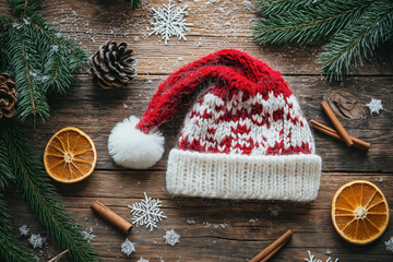 The hat is knitted and has a festive, holiday feel to it
