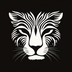 Obraz premium lion face, front side, single line, black and white, icon, black background