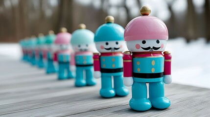 Fototapeta premium Colorful Nutcracker Figures Displayed Outdoors