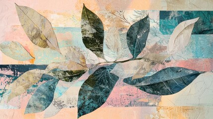 Abstract leaf design with textured pastel background