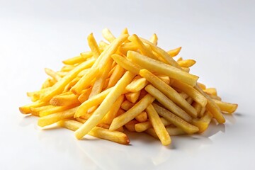 Pile of appetizing french fries on white background