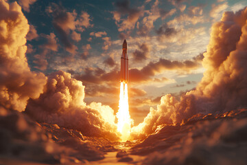 Space rocket launch. 3d render