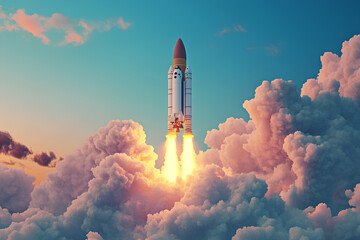 Space rocket launch. 3d render