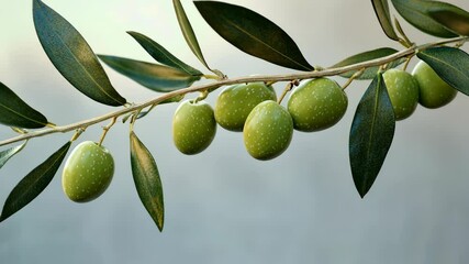 A branch of an olive tree with green olives and leaves - Powered by Adobe