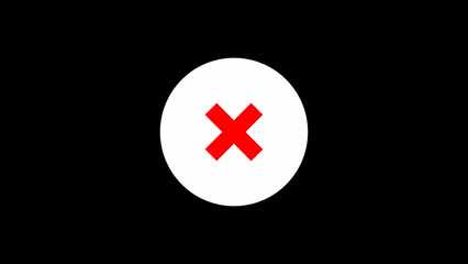 Red color cross icon and black background