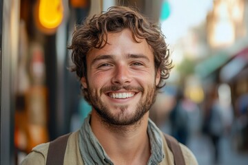 Obraz premium Happy transman smiling cheerfully, Generative AI