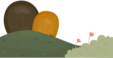 landscape with trees and flowers cartoon