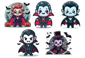 Obraz premium Cute cartoon vampires with happy expressions in Halloween costumes for festive decoration