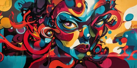 Fototapeta premium Abstract colorful graffiti artwork with face.