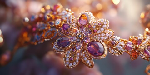 Gold jewelry with purple gemstones.