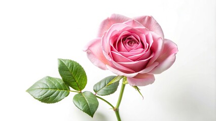 Botanical print of pink rose on white background