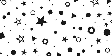 Simple Geometric Seamless Pattern, Shapes, Monochrome, Minimalist, Design, Black, Vector Illustration
