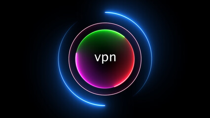 Glowing neon circle with word vpn on black background