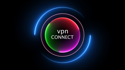 Glowing neon circle with vpn connect security on black background